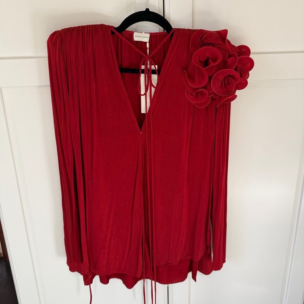 Magda Butrym Red Blouse with Floral Accent